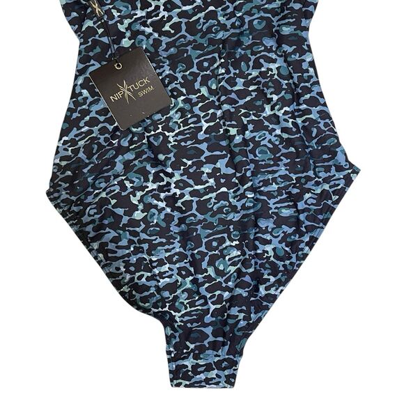 NEW Women's NIP TUCK Navy Leopard Multi-Fit Cup Ruched One Piece Swimsuit Size 8 - Picture 8 of 14